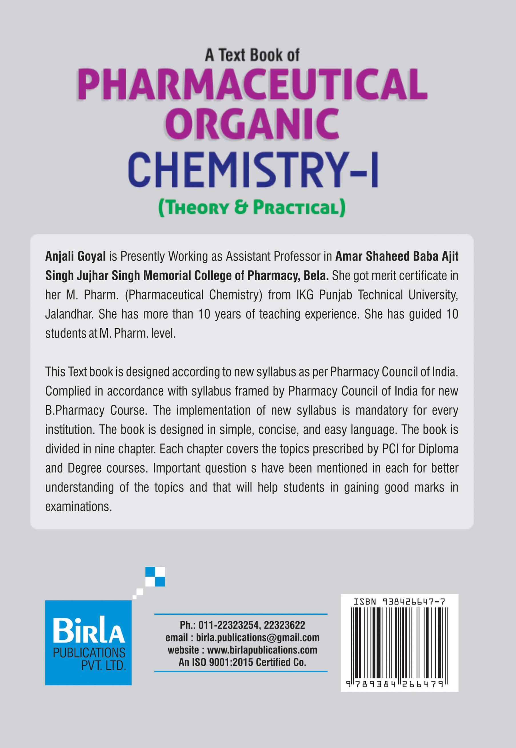 A TEXT BOOK OF PHARMACEUTICAL ORGANIC CHEMISTRY-I (Theory & Practical ...